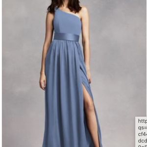 David's Bridal One Shoulder Dress in Steel Blue, size 16